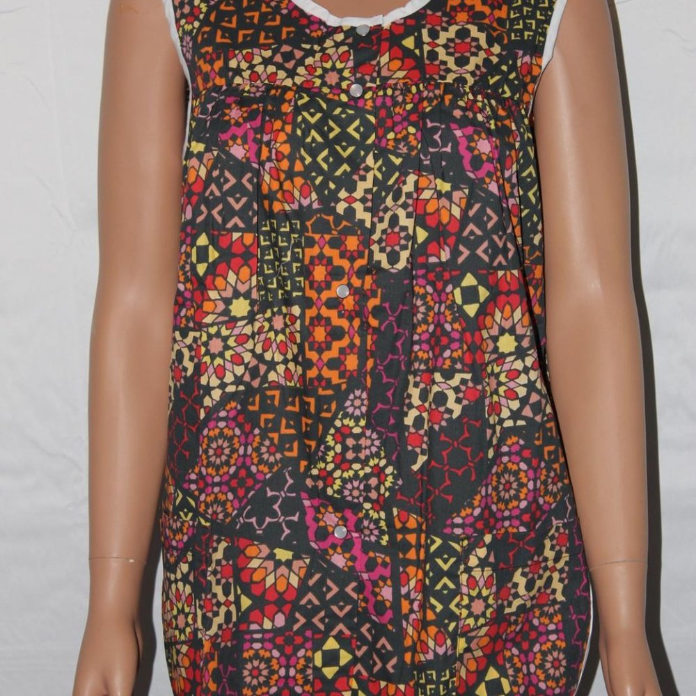 NEW – EASY ESSENTIALS SNAP SMOCK COBBLER APRON PATCHWORK BLACK ORANGE RED SZ MED